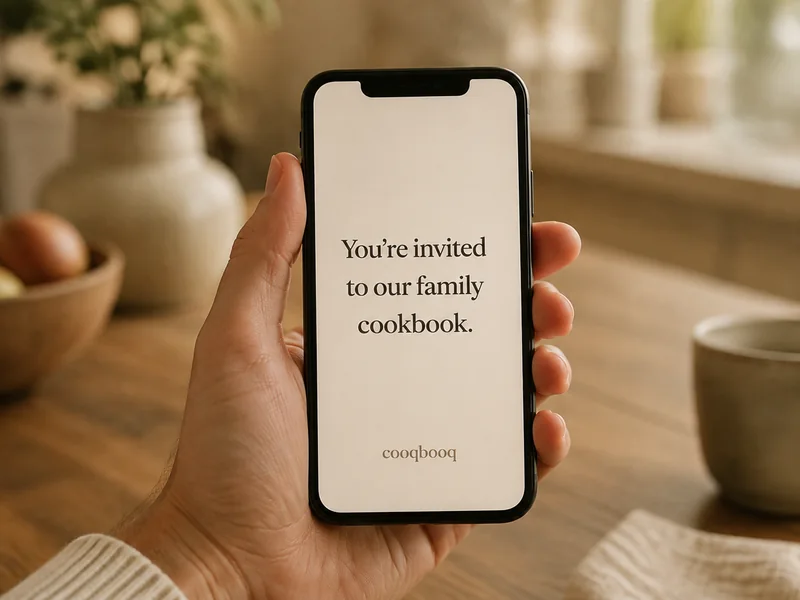 A family cookbook invitation on a phone
